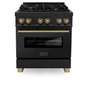 ZLINE Autograph Edition 30 in. 4.0 cu. ft. Legacy Dual Fuel Range with 4 Burner Gas Cooktop and Electric Convection Oven in Black Stainless Steel and Champagne Bronze Accents, Open Box-Good Condition