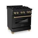 ZLINE Autograph Edition 30 in. 4.0 cu. ft. Legacy Dual Fuel Range with 4 Burner Gas Cooktop and Electric Convection Oven in Black Stainless Steel and Champagne Bronze Accents, Open Box-Great Condition