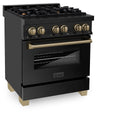 ZLINE Autograph Edition 30 in. 4.0 cu. ft. Legacy Dual Fuel Range with 4 Burner Gas Cooktop and Electric Convection Oven in Black Stainless Steel and Champagne Bronze Accents, Open Box-Great Condition