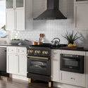 ZLINE Autograph Edition 30 in. 4.0 cu. ft. Legacy Dual Fuel Range with 4 Burner Gas Cooktop and Electric Convection Oven in Black Stainless Steel and Champagne Bronze Accents, Open Box-Great Condition