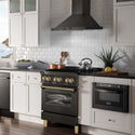 ZLINE Autograph Edition 30 in. 4.0 cu. ft. Legacy Dual Fuel Range with 4 Burner Gas Cooktop and Electric Convection Oven in Black Stainless Steel and Champagne Bronze Accents, Open Box-Good Condition