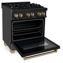 ZLINE Autograph Edition 30 in. 4.0 cu. ft. Legacy Dual Fuel Range with 4 Burner Gas Cooktop and Electric Convection Oven in Black Stainless Steel and Champagne Bronze Accents, Open Box-Great Condition