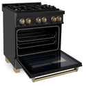 ZLINE Autograph Edition 30 in. 4.0 cu. ft. Legacy Dual Fuel Range with 4 Burner Gas Cooktop and Electric Convection Oven in Black Stainless Steel and Champagne Bronze Accents, Open Box-Good Condition