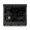 ZLINE Autograph Edition 30 in. 4.0 cu. ft. Legacy Dual Fuel Range with 4 Burner Gas Cooktop and Electric Convection Oven in Black Stainless Steel and Champagne Bronze Accents, Open Box-Great Condition