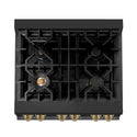 ZLINE Autograph Edition 30 in. 4.0 cu. ft. Legacy Dual Fuel Range with 4 Burner Gas Cooktop and Electric Convection Oven in Black Stainless Steel and Champagne Bronze Accents, Open Box-Good Condition