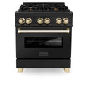 ZLINE Autograph Edition 30 in. 4.0 cu. ft. Legacy Dual Fuel Range with 4 Burner Gas Cooktop and Electric Convection Oven in Black Stainless Steel and Polished Gold Accents, Open Box-Great Condition