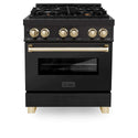 ZLINE Autograph Edition 30 in. 4.0 cu. ft. Legacy Dual Fuel Range with 4 Burner Gas Cooktop and Electric Convection Oven in Black Stainless Steel and Polished Gold Accents, Open Box-Good Condition