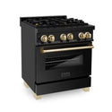 ZLINE Autograph Edition 30 in. 4.0 cu. ft. Legacy Dual Fuel Range with 4 Burner Gas Cooktop and Electric Convection Oven in Black Stainless Steel and Polished Gold Accents, Open Box-Great Condition