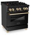 ZLINE Autograph Edition 30 in. 4.0 cu. ft. Legacy Dual Fuel Range with 4 Burner Gas Cooktop and Electric Convection Oven in Black Stainless Steel and Polished Gold Accents, Open Box-Good Condition
