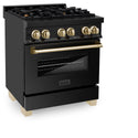 ZLINE Autograph Edition 30 in. 4.0 cu. ft. Legacy Dual Fuel Range with 4 Burner Gas Cooktop and Electric Convection Oven in Black Stainless Steel and Polished Gold Accents, Open Box-Great Condition
