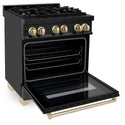 ZLINE Autograph Edition 30 in. 4.0 cu. ft. Legacy Dual Fuel Range with 4 Burner Gas Cooktop and Electric Convection Oven in Black Stainless Steel and Polished Gold Accents, Open Box-Great Condition