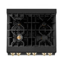 ZLINE Autograph Edition 30 in. 4.0 cu. ft. Legacy Dual Fuel Range with 4 Burner Gas Cooktop and Electric Convection Oven in Black Stainless Steel and Polished Gold Accents, Open Box-Great Condition
