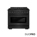ZLINE 36 in. 5.2 cu. ft. Paramount Dual Fuel Range with 6 Burner DuoPro™ Cooktop and Electric Convection Oven in Black Stainless Steel, Open Box-Good Condition