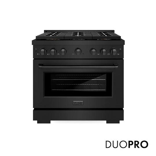 ZLINE 36 in. 5.2 cu. ft. Paramount Dual Fuel Range with 6 Burner DuoPro™ Cooktop and Electric Convection Oven in Black Stainless Steel, Open Box-Good Condition