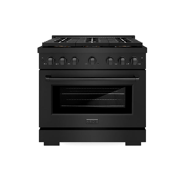 ZLINE 36 in. 5.2 cu. ft. Paramount Dual Fuel Range with 6 Burner DuoPro™ Cooktop and Electric Convection Oven in Black Stainless Steel, Open Box-Great Condition