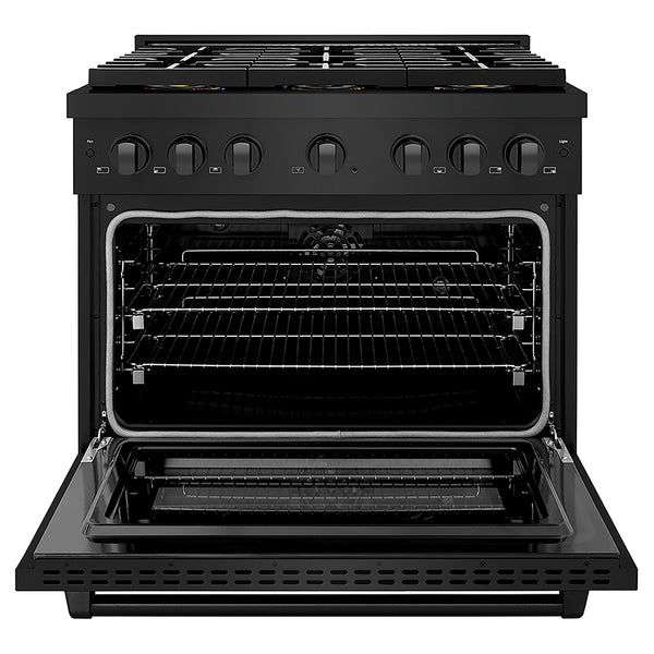 ZLINE 36 in. 5.2 cu. ft. Paramount Dual Fuel Range with 6 Burner DuoPro™ Cooktop and Electric Convection Oven in Black Stainless Steel, Open Box-Great Condition