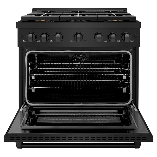 ZLINE 36 in. 5.2 cu. ft. Paramount Dual Fuel Range with 6 Burner DuoPro™ Cooktop and Electric Convection Oven in Black Stainless Steel (PSDRB-36)