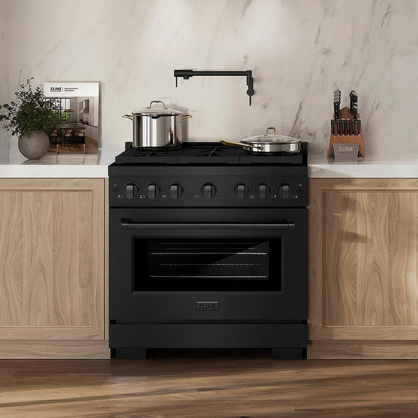 ZLINE 36 in. 5.2 cu. ft. Paramount Dual Fuel Range with 6 Burner DuoPro™ Cooktop and Electric Convection Oven in Black Stainless Steel, Open Box-Good Condition