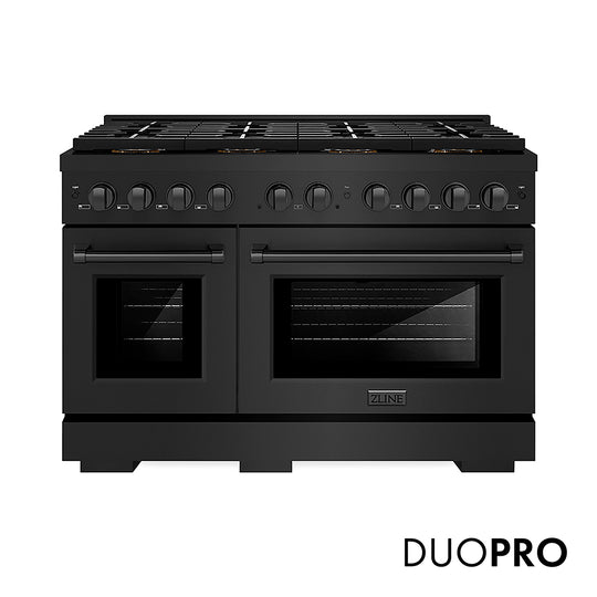 ZLINE 48 in. 6.7 cu. ft. Paramount Dual Fuel Range with 8 Burner DuoPro™ Cooktop and Dual Ovens in Black Stainless Steel, Open Box-Great Condition