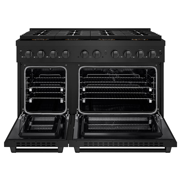 ZLINE 48 in. 6.7 cu. ft. Paramount Dual Fuel Range with 8 Burner DuoPro™ Cooktop and Dual Ovens in Black Stainless Steel, Open Box-Great Condition
