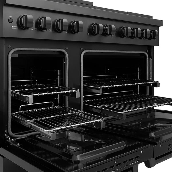 ZLINE 48 in. 6.7 cu. ft. Paramount Dual Fuel Range with 8 Burner DuoPro™ Cooktop and Dual Ovens in Black Stainless Steel, Open Box-Great Condition