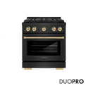 ZLINE Autograph Edition 30 in. 4.2 cu. ft. Paramount Dual Fuel Range with 4 Burner DuoPro™ Cooktop and Electric Convection Oven in Black Stainless Steel and Champagne Bronze Accents, Open Box-Good Condition