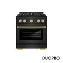 ZLINE Autograph Edition 30 in. 4.2 cu. ft. Paramount Dual Fuel Range with 4 Burner DuoPro™ Cooktop and Electric Convection Oven in Black Stainless Steel and Champagne Bronze Accents, Open Box-Great Condition