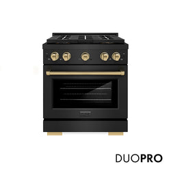 ZLINE Autograph Edition 30 in. 4.2 cu. ft. Paramount Dual Fuel Range with 4 Burner DuoPro™ Cooktop and Electric Convection Oven in Black Stainless Steel and Champagne Bronze Accents, Open Box-Great Condition