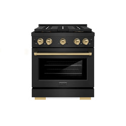 ZLINE Autograph Edition 30 in. 4.2 cu. ft. Paramount Dual Fuel Range with 4 Burner DuoPro™ Cooktop and Electric Convection Oven in Black Stainless Steel and Champagne Bronze Accents (PSDRBZ-30-CB)