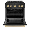 ZLINE Autograph Edition 30 in. 4.2 cu. ft. Paramount Dual Fuel Range with 4 Burner DuoPro™ Cooktop and Electric Convection Oven in Black Stainless Steel and Champagne Bronze Accents, Open Box-Great Condition