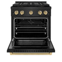 ZLINE Autograph Edition 30 in. 4.2 cu. ft. Paramount Dual Fuel Range with 4 Burner DuoPro™ Cooktop and Electric Convection Oven in Black Stainless Steel and Champagne Bronze Accents, Open Box-Good Condition