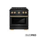 ZLINE Autograph Edition 30 in. 4.2 cu. ft. Paramount Dual Fuel Range with 4 Burner DuoPro™ Cooktop and Electric Convection Oven in Black Stainless Steel and Polished Gold Accents, Open Box-Good Condition