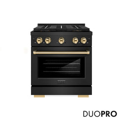 ZLINE Autograph Edition 30 in. 4.2 cu. ft. Paramount Dual Fuel Range with 4 Burner DuoPro™ Cooktop and Electric Convection Oven in Black Stainless Steel and Polished Gold Accents, Open Box-Great Condition