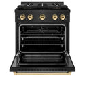 ZLINE Autograph Edition 30 in. 4.2 cu. ft. Paramount Dual Fuel Range with 4 Burner DuoPro™ Cooktop and Electric Convection Oven in Black Stainless Steel and Polished Gold Accents, Open Box-Great Condition