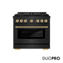 ZLINE Autograph Edition 36 in. 5.2 cu. ft. Paramount Dual Fuel Range with 6 Burner DuoPro™ Cooktop and Electric Convection Oven in Black Stainless Steel and Champagne Bronze Accents, Open Box-Great Condition