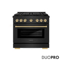 ZLINE Autograph Edition 36 in. 5.2 cu. ft. Paramount Dual Fuel Range with 6 Burner DuoPro™ Cooktop and Electric Convection Oven in Black Stainless Steel and Champagne Bronze Accents, Open Box-Good Condition