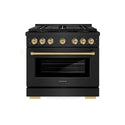 ZLINE Autograph Edition 36 in. 5.2 cu. ft. Paramount Dual Fuel Range with 6 Burner DuoPro™ Cooktop and Electric Convection Oven in Black Stainless Steel and Champagne Bronze Accents, Open Box-Great Condition