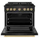 ZLINE Autograph Edition 36 in. 5.2 cu. ft. Paramount Dual Fuel Range with 6 Burner DuoPro™ Cooktop and Electric Convection Oven in Black Stainless Steel and Champagne Bronze Accents, Open Box-Great Condition