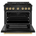 ZLINE Autograph Edition 36 in. 5.2 cu. ft. Paramount Dual Fuel Range with 6 Burner DuoPro™ Cooktop and Electric Convection Oven in Black Stainless Steel and Champagne Bronze Accents, Open Box-Good Condition