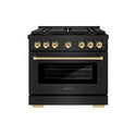 ZLINE Autograph Edition 36 in. 5.2 cu. ft. Paramount Dual Fuel Range with 6 Burner DuoPro™ Cooktop and Electric Convection Oven in Black Stainless Steel and Polished Gold Accents, Open Box-Great Condition