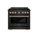 ZLINE Autograph Edition 36 in. 5.2 cu. ft. Paramount Dual Fuel Range with 6 Burner DuoPro™ Cooktop and Electric Convection Oven in Black Stainless Steel and Polished Gold Accents, Open Box-Good Condition