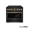 ZLINE Autograph Edition 36 in. 5.2 cu. ft. Paramount Dual Fuel Range with 6 Burner DuoPro™ Cooktop and Electric Convection Oven in Black Stainless Steel and Polished Gold Accents, Open Box-Good Condition