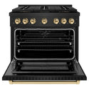 ZLINE Autograph Edition 36 in. 5.2 cu. ft. Paramount Dual Fuel Range with 6 Burner DuoPro™ Cooktop and Electric Convection Oven in Black Stainless Steel and Polished Gold Accents, Open Box-Great Condition