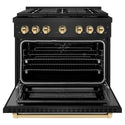 ZLINE Autograph Edition 36 in. 5.2 cu. ft. Paramount Dual Fuel Range with 6 Burner DuoPro™ Cooktop and Electric Convection Oven in Black Stainless Steel and Polished Gold Accents, Open Box-Good Condition