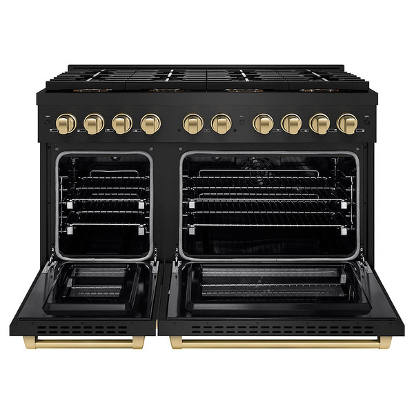 ZLINE Autograph Edition 48 in. 6.7 cu. ft. Paramount Dual Fuel Range with 8 Burner DuoPro™ Cooktop and Dual Ovens in Black Stainless Steel and Champagne Bronze Accents, Open Box-Good Condition
