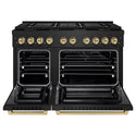 ZLINE Autograph Edition 48 in. 6.7 cu. ft. Paramount Dual Fuel Range with 8 Burner DuoPro™ Cooktop and Dual Ovens in Black Stainless Steel and Champagne Bronze Accents, Open Box-Great Condition