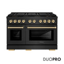 ZLINE Autograph Edition 48 in. 6.7 cu. ft. Paramount Dual Fuel Range with 8 Burner DuoPro™ Cooktop and Dual Ovens in Black Stainless Steel and Polished Gold Accents, Open Box-Good Condition