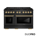 ZLINE Autograph Edition 48 in. 6.7 cu. ft. Paramount Dual Fuel Range with 8 Burner DuoPro™ Cooktop and Dual Ovens in Black Stainless Steel and Polished Gold Accents, Open Box-Great Condition