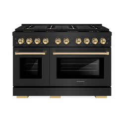 ZLINE Autograph Edition 48 in. 6.7 cu. ft. Paramount Dual Fuel Range with 8 Burner DuoPro™ Cooktop and Dual Ovens in Black Stainless Steel and Polished Gold Accents (PSDRBZ-48-G)