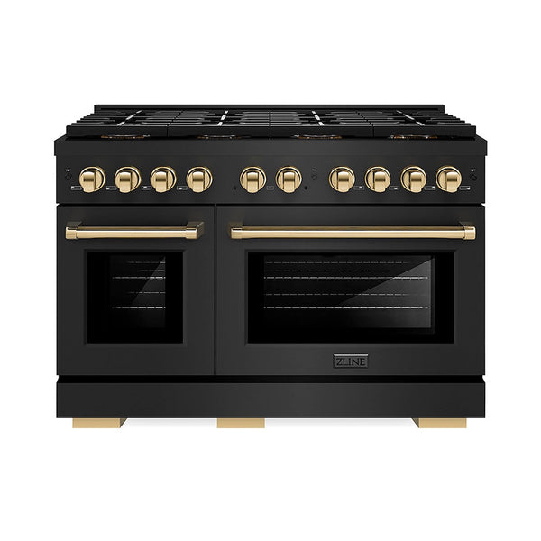 ZLINE Autograph Edition 48 in. 6.7 cu. ft. Paramount Dual Fuel Range with 8 Burner DuoPro™ Cooktop and Dual Ovens in Black Stainless Steel and Polished Gold Accents, Open Box-Good Condition